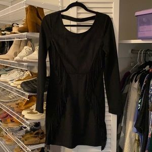 Black fringe Ya Los Angeles long sleeve dress